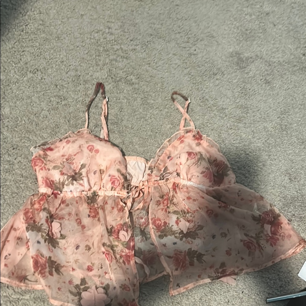 SHEIN Pink Floral Sheer Top
